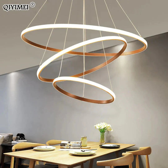 Modern Led Pendant Lights Hang Lamp Living Room Foyer White Coffee Black External Illumination Ring