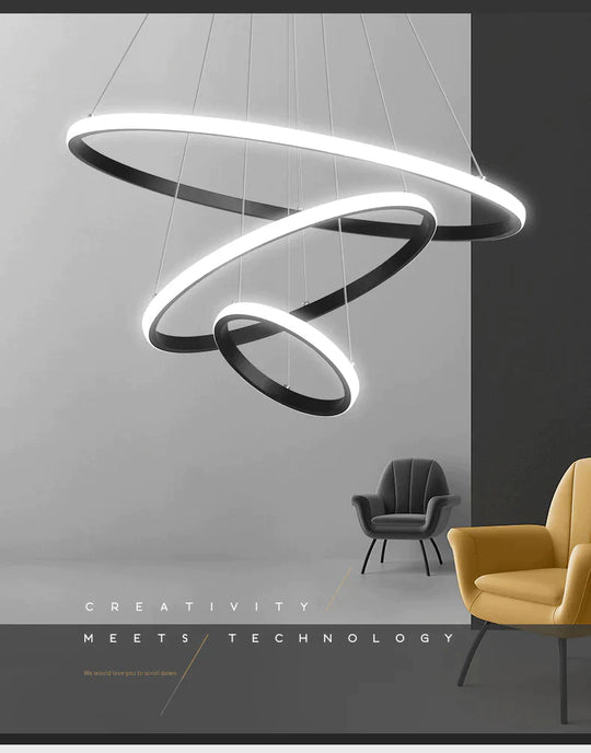 Modern Led Pendant Lights Hang Lamp Living Room Foyer White Coffee Black External Illumination Ring