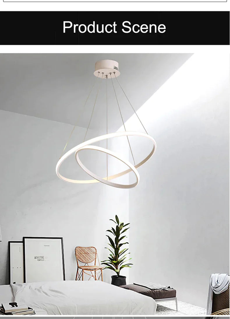 Modern Led Pendant Lights Hang Lamp Living Room Foyer White Coffee Black External Illumination Ring