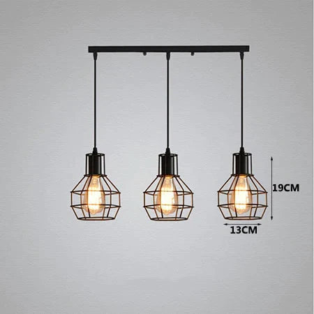 Vintage 3 Head Combination Black Wrought Iron Pendant Lamp E27 Light For Kitchen Living Room