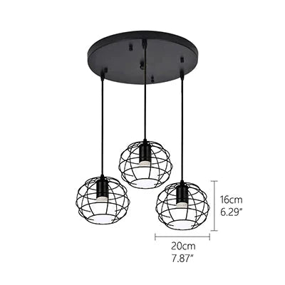 Vintage 3 Head Combination Black Wrought Iron Pendant Lamp E27 Light For Kitchen Living Room