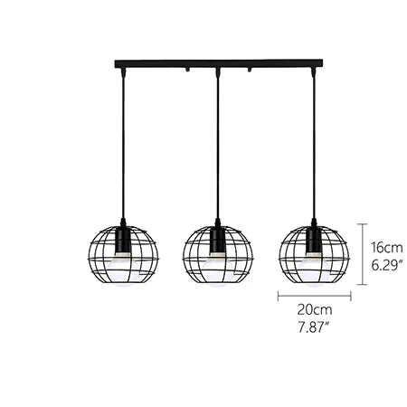 Vintage 3 Head Combination Black Wrought Iron Pendant Lamp E27 Light For Kitchen Living Room