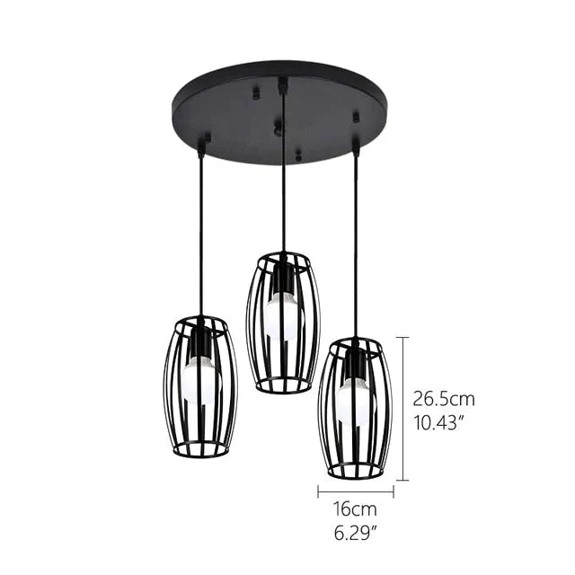 Vintage 3 Head Combination Black Wrought Iron Pendant Lamp E27 Light For Kitchen Living Room