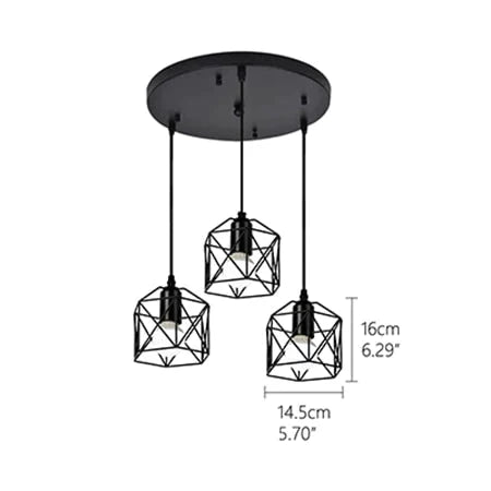 Vintage 3 Head Combination Black Wrought Iron Pendant Lamp E27 Light For Kitchen Living Room