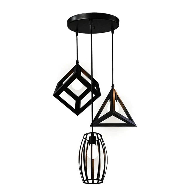 Vintage 3 Head Combination Black Wrought Iron Pendant Lamp E27 Light For Kitchen Living Room