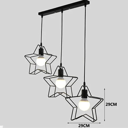 Vintage 3 Head Combination Black Wrought Iron Pendant Lamp E27 Light For Kitchen Living Room