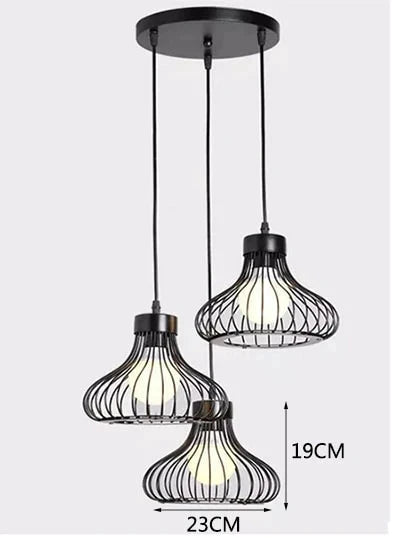 Vintage 3 Head Combination Black Wrought Iron Pendant Lamp E27 Light For Kitchen Living Room