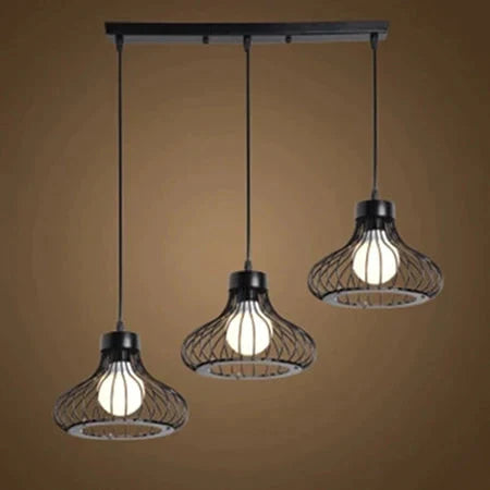 Vintage 3 Head Combination Black Wrought Iron Pendant Lamp E27 Light For Kitchen Living Room