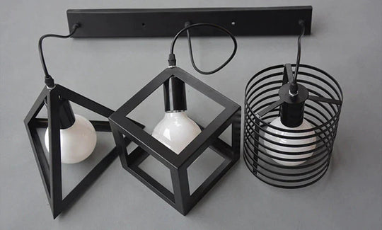 Vintage 3 Head Combination Black Wrought Iron Pendant Lamp E27 Light For Kitchen Living Room