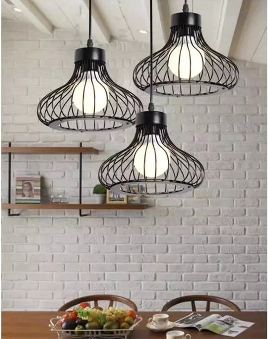 Vintage 3 Head Combination Black Wrought Iron Pendant Lamp E27 Light For Kitchen Living Room