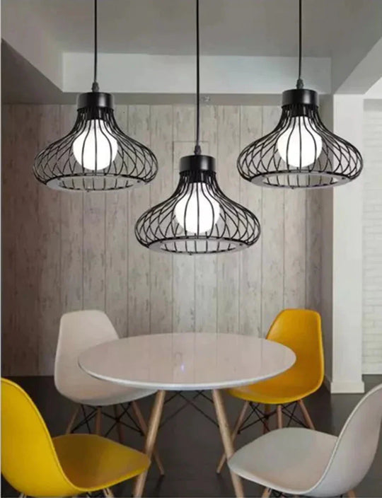 Vintage 3 Head Combination Black Wrought Iron Pendant Lamp E27 Light For Kitchen Living Room