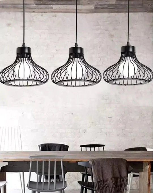 Vintage 3 Head Combination Black Wrought Iron Pendant Lamp E27 Light For Kitchen Living Room