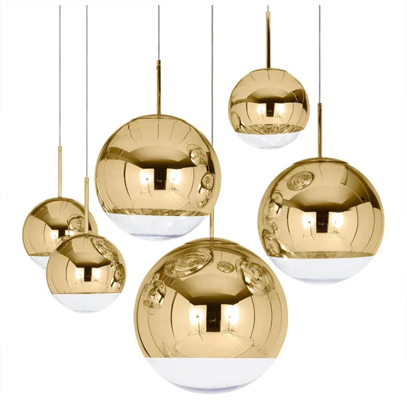 Modern Mirror Glass Ball Pendant Light Copper Silver Gold Globe Loft Hang Lamp Lamp Kitchen Fixture