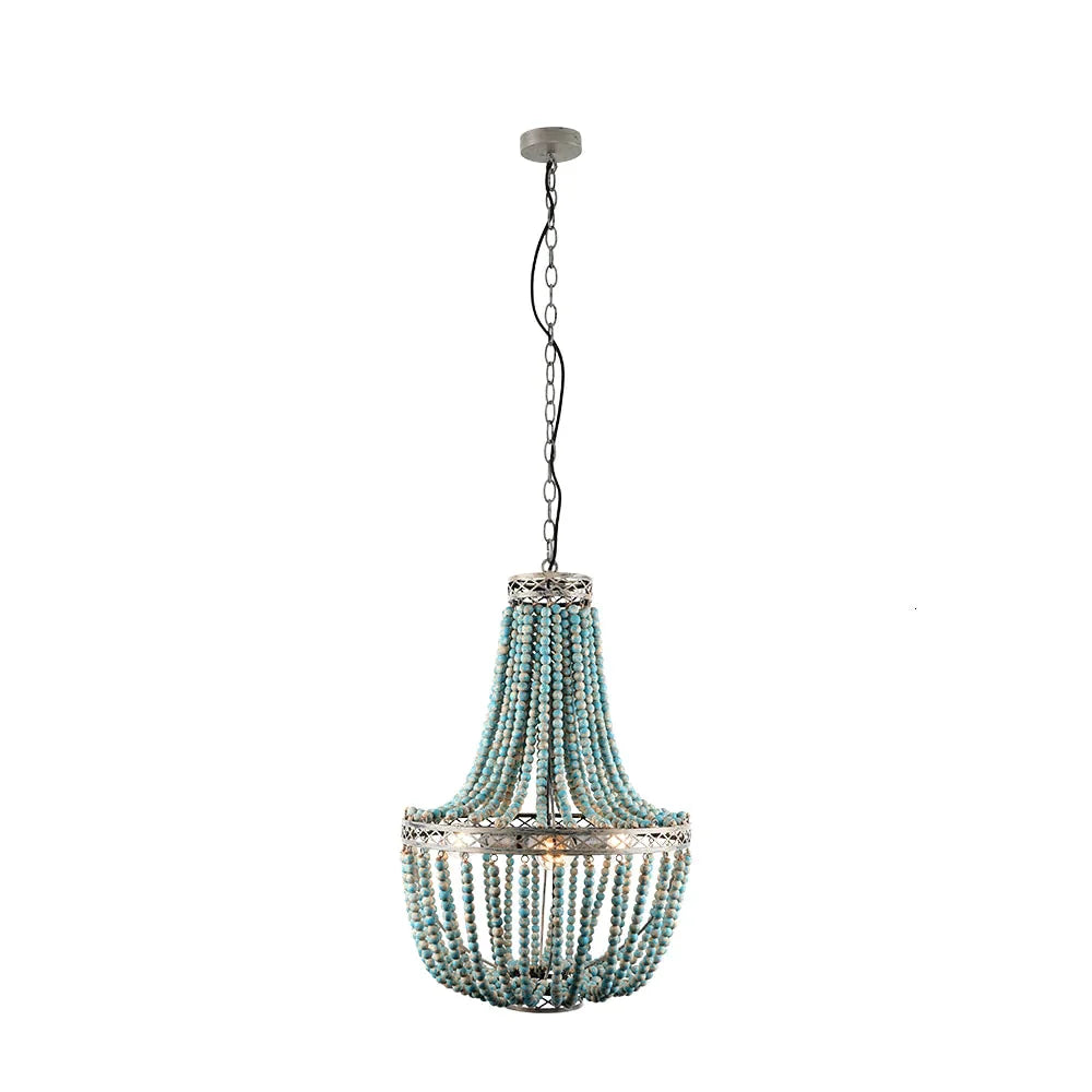 Modern Loft Vintage Blue Wooden Beads Pendant Lamp E27 Led Hanging Industrial Decor Lights For