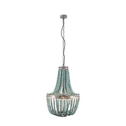 Modern Loft Vintage Blue Wooden Beads Pendant Lamp E27 Led Hanging Industrial Decor Lights For