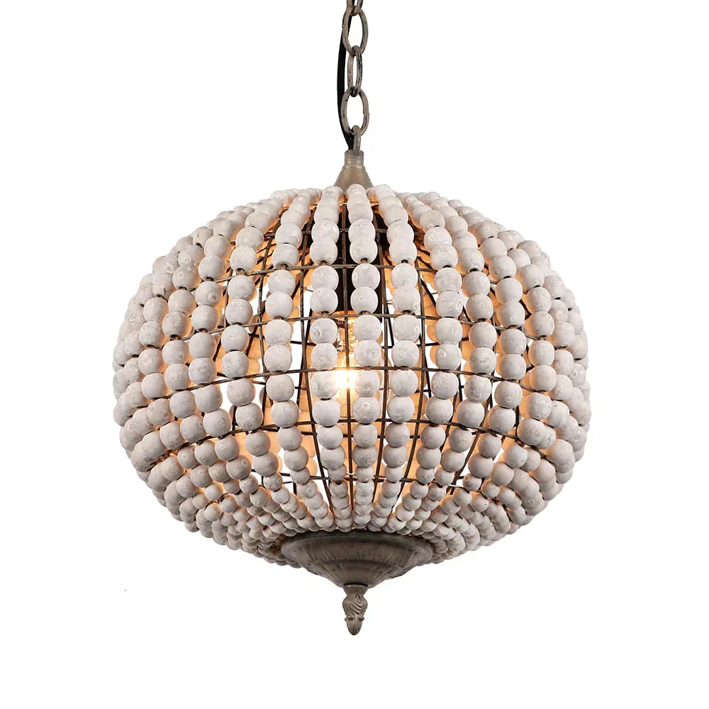 Europe Loft Vintage Country Ball Wooden Bead Pendant Lights E27 Led Hanging Lamp Modern For Living