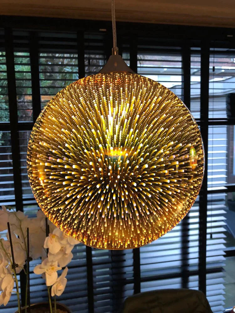 Led Pendant Lights Mirror Glass Ball Firework Lampshade Lamp For Staircase Loft Restaurant Bar