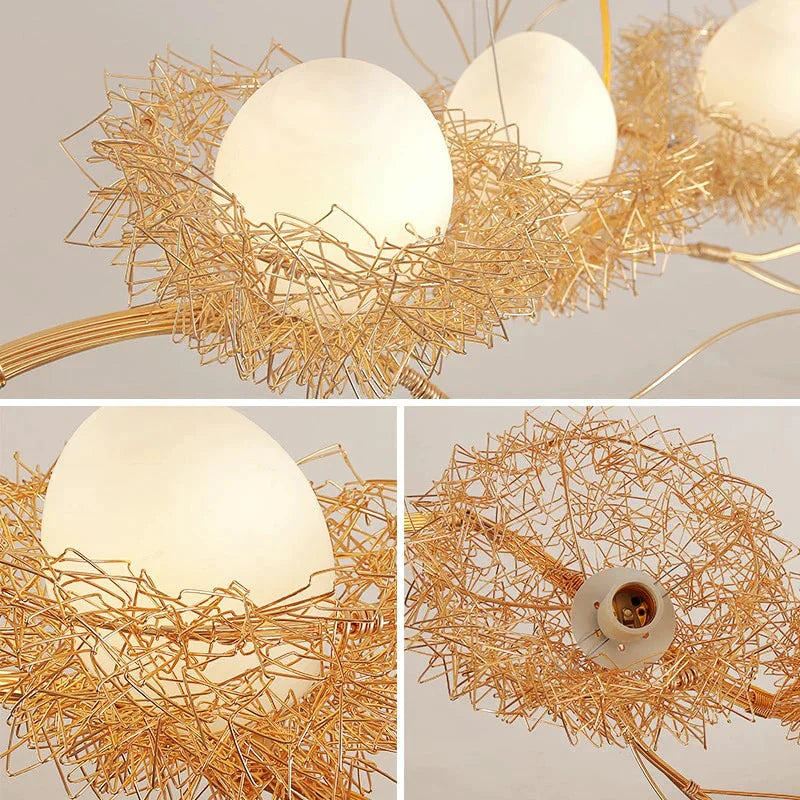 Modern Bird’s Nest Chandelier Lighting Dining Golden With Led Lamp Lustre De Cristal Pendant