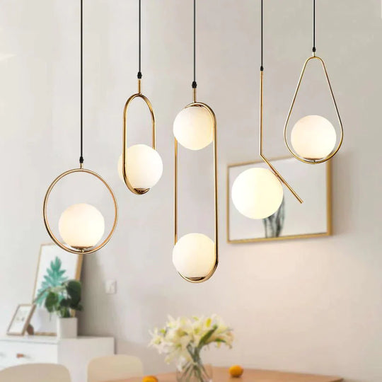 Nordic Glass Ball Pendant Lights Vintage Hoop Gold Modern Led Hanging Lamp For Living Room Home