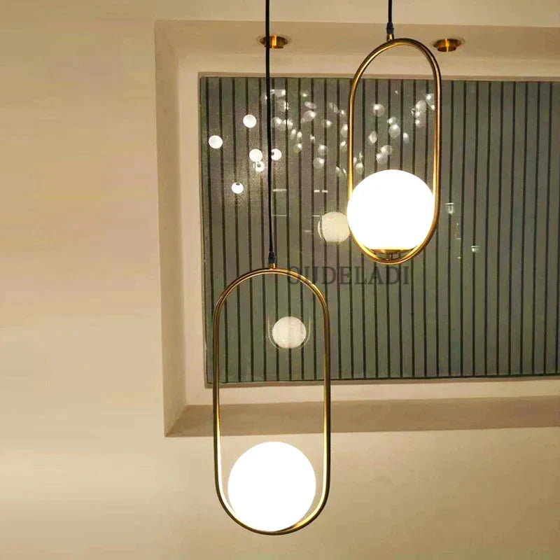 Nordic Glass Ball Pendant Lights Vintage Hoop Gold Modern Led Hanging Lamp For Living Room Home