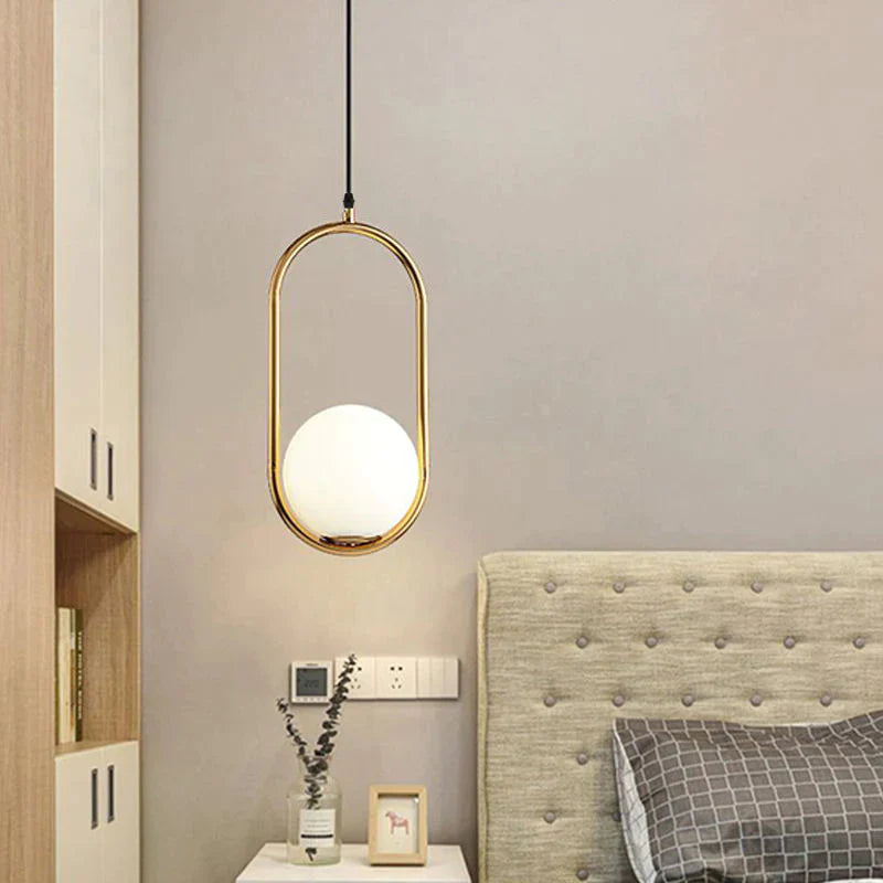 Nordic Glass Ball Pendant Lights Vintage Hoop Gold Modern Led Hanging Lamp For Living Room Home