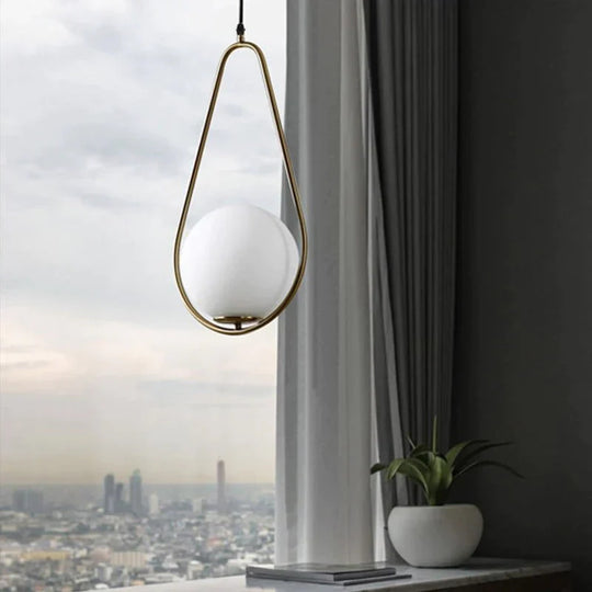 Nordic Glass Ball Pendant Lights Vintage Hoop Gold Modern Led Hanging Lamp For Living Room Home