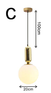 Nordic Glass Ball Pendant Lights Vintage Hoop Gold Modern Led Hanging Lamp For Living Room Home