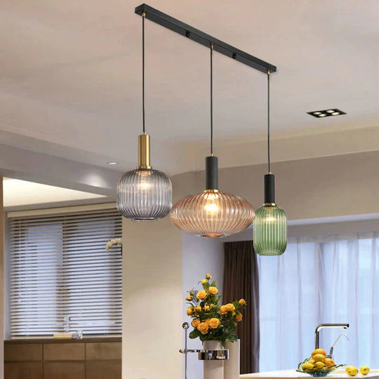 Novelty Stripe Glass Hanging Lights E27 Led 6 Color Lamp Holder Pendant For Kitchen Living Room