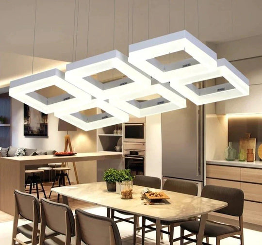 Modern Led Pendant Lights For Dining Room Living Acrylic Aluminum Rectangle Lamp Fixtures 6 Heads