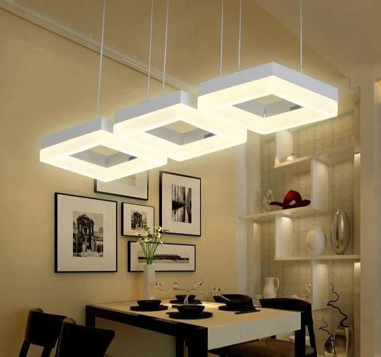 Modern Led Pendant Lights For Dining Room Living Acrylic Aluminum Rectangle Lamp Fixtures