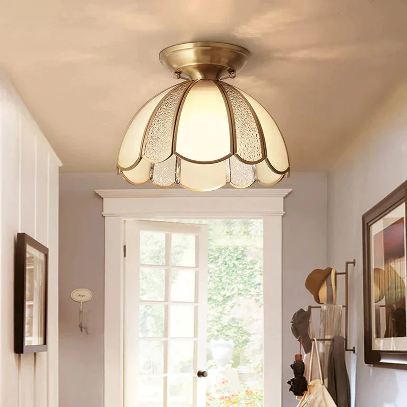 Modern Ceiling Lights Foyer Copper Lamp Corridor Led Glass Lampshade Dining Lamps Bedroom Brass