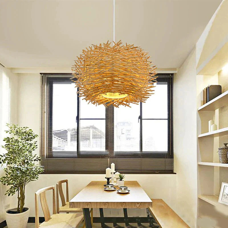 Handmade Bird Nest Pendant Light Wicker Wood Hotel Restaurant Dinning Room Cafe Bar Nordic Rattan