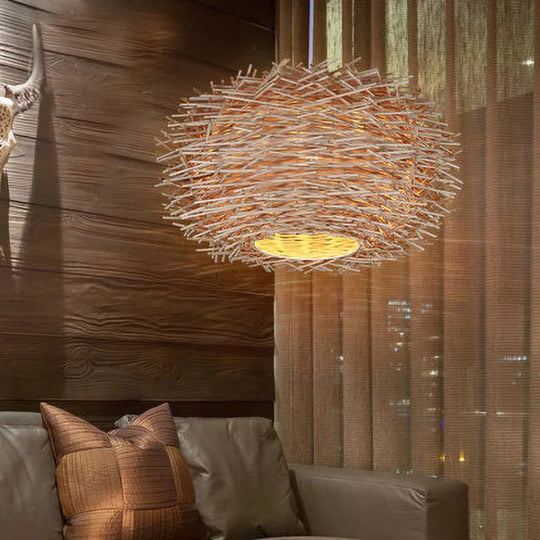 Handmade Bird Nest Pendant Light Wicker Wood Hotel Restaurant Dinning Room Cafe Bar Nordic Rattan