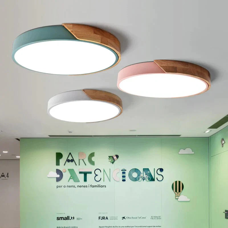 Modern Led Ceiling Light Macarons Colorful Indoor Lamp Wood Ironware Acrylic Kitchen Bedroom Foyer