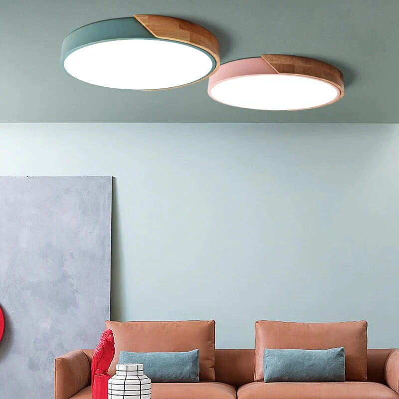 Modern Led Ceiling Light Macarons Colorful Indoor Lamp Wood Ironware Acrylic Kitchen Bedroom Foyer