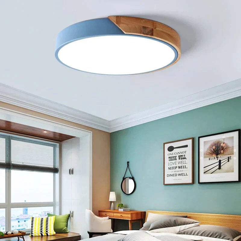 Modern Led Ceiling Light Macarons Colorful Indoor Lamp Wood Ironware Acrylic Kitchen Bedroom Foyer