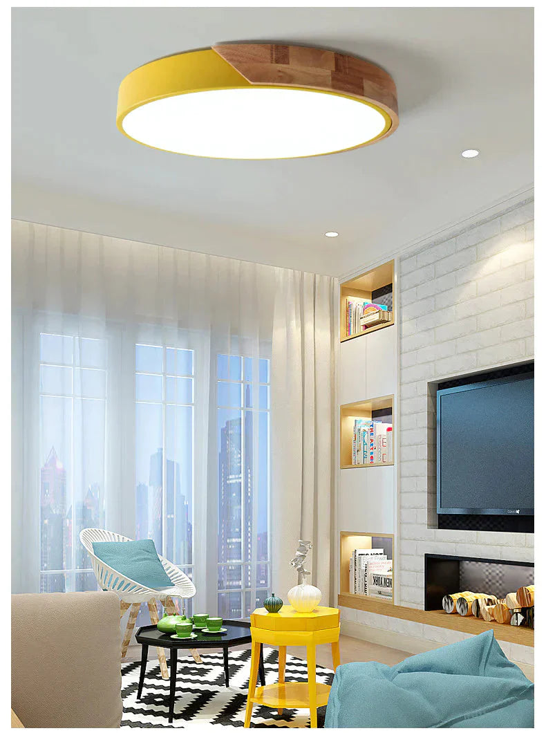 Modern Led Ceiling Light Macarons Colorful Indoor Lamp Wood Ironware Acrylic Kitchen Bedroom Foyer