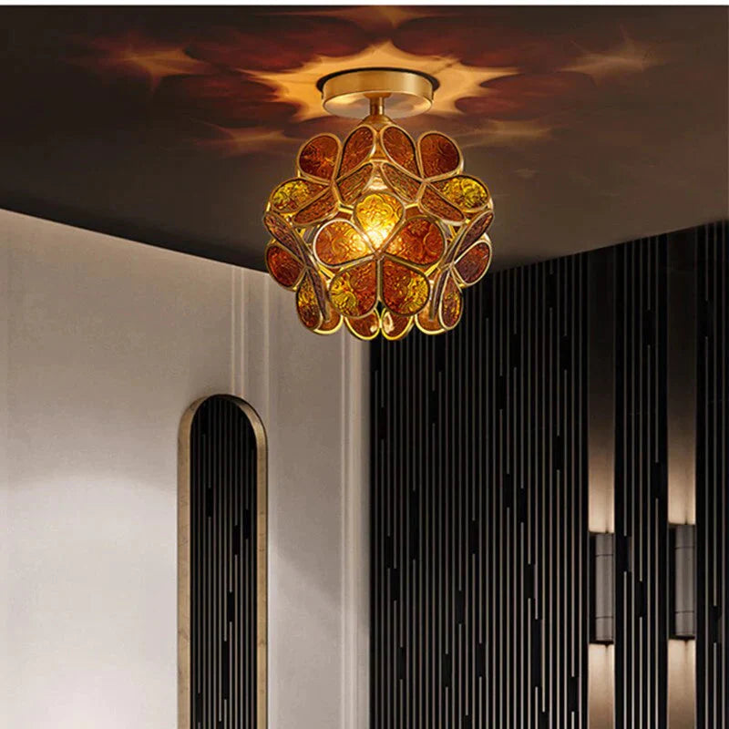 Tiffany Colorful Flower Glass Ceiling Lamp Led Modern Indoor Restaurant Dining Room Cafe Shop
