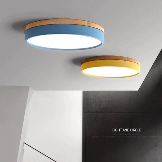 Modern Lamp Led Ceiling Lights Round Wooden Base Ironware And Acrylic Kitchen Bed Room Foyer Study