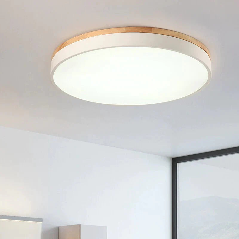 Modern Lamp Led Ceiling Lights Round Wooden Base Ironware And Acrylic Kitchen Bed Room Foyer Study