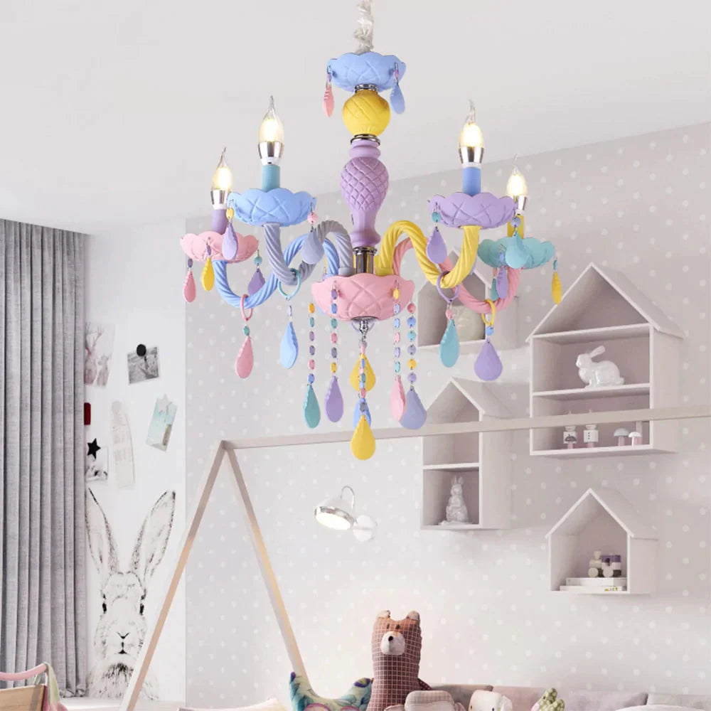 Colorful Crystal Chandelier Macaron Color Droplight Children Bedroom Lamp Creative Fantasy