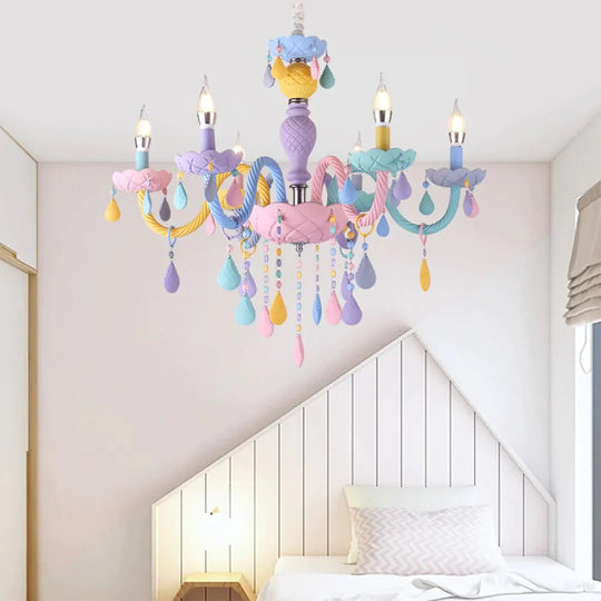 Colorful Crystal Chandelier Macaron Color Droplight Children Bedroom Lamp Creative Fantasy