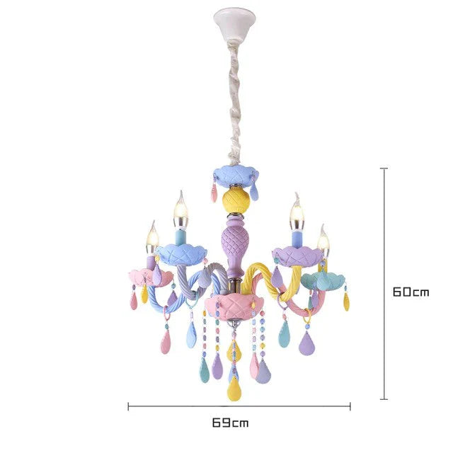 Colorful Crystal Chandelier Macaron Color Droplight Children Bedroom Lamp Creative Fantasy