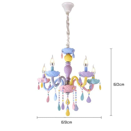 Colorful Crystal Chandelier Macaron Color Droplight Children Bedroom Lamp Creative Fantasy