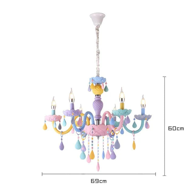 Colorful Crystal Chandelier Macaron Color Droplight Children Bedroom Lamp Creative Fantasy