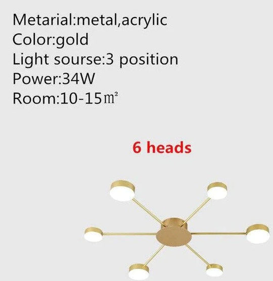 Europe Ceiling Lamp Contracted Modern 16 Heads Led Gold Indoor Light Restaurant Living Room Bedroom