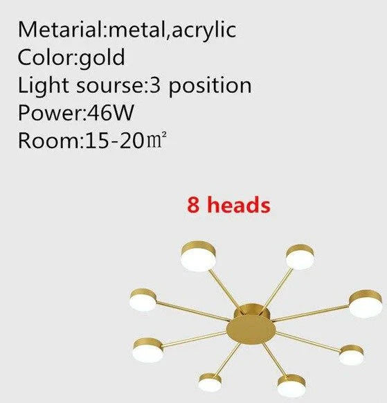 Europe Ceiling Lamp Contracted Modern 16 Heads Led Gold Indoor Light Restaurant Living Room Bedroom