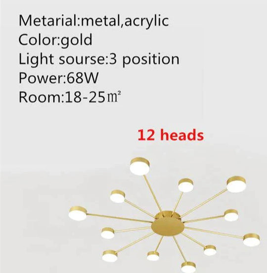 Europe Ceiling Lamp Contracted Modern 16 Heads Led Gold Indoor Light Restaurant Living Room Bedroom