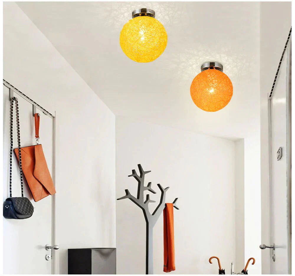 Novelty Pendant Light Colorful Led Blub Indoor Lighting Vintage Metal Hemp Rope Lamp Restaurant