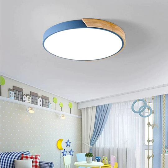 Nordic Fashion Simple Wooden Ceiling Lamps Colorful Round Aluminum Bedroom Living Room Light Fixture